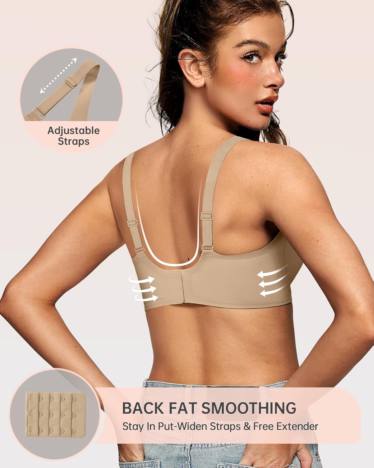 OEAK Womens Deep V Bras Wireless Comfortable Bra Supportive No Underwire Bras Tshirt Push Up Bralettes Plunge Seamless Bra