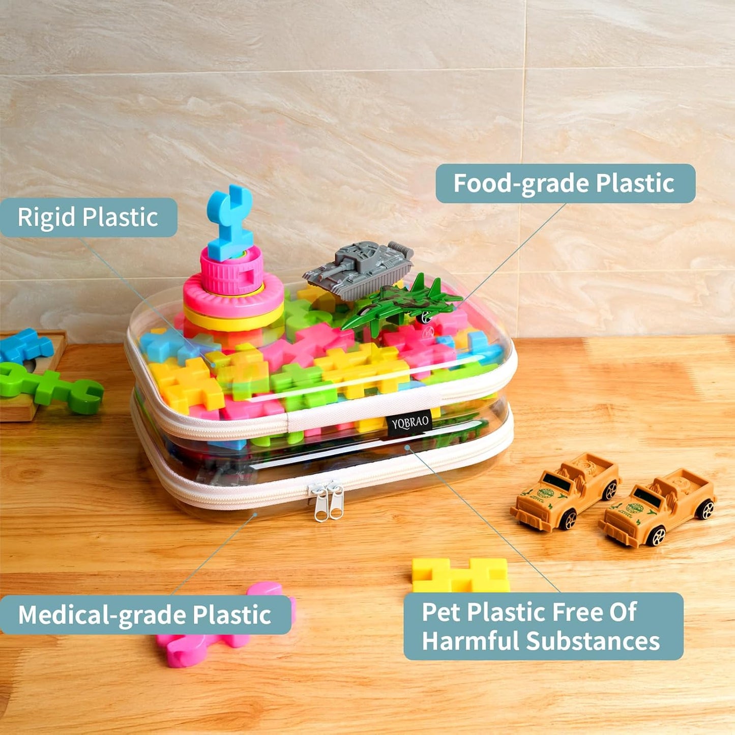 Hard Sided Clear Zipper Case for Storage- Professional-Grade Plastic Clear Zipper Pencil Case,Toy Storage Bins, Toiletry Pouch, Travel Organizer, Cosmetic Bag（White,2 Pack, M）