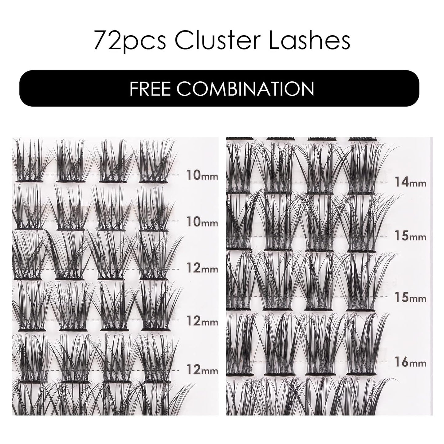 Cluster Lashes 72 Individual Lashes Clusters Eyelash Extensions False Eyelashes DIY Lash Extension Kit Reusable False Eyelashes Natural Look Mix 10-16mm C D Curl-DM06