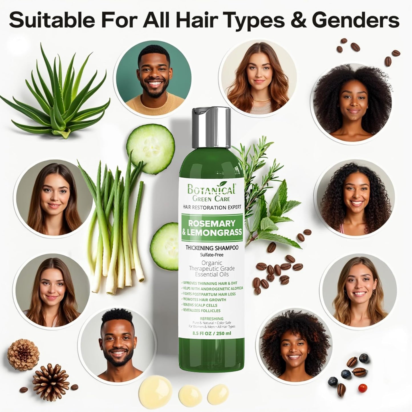 Rosemary & Lemongrass Hair Growth Shampoo for Thinning Hair, Strengthening & Volumizing, Made in USA