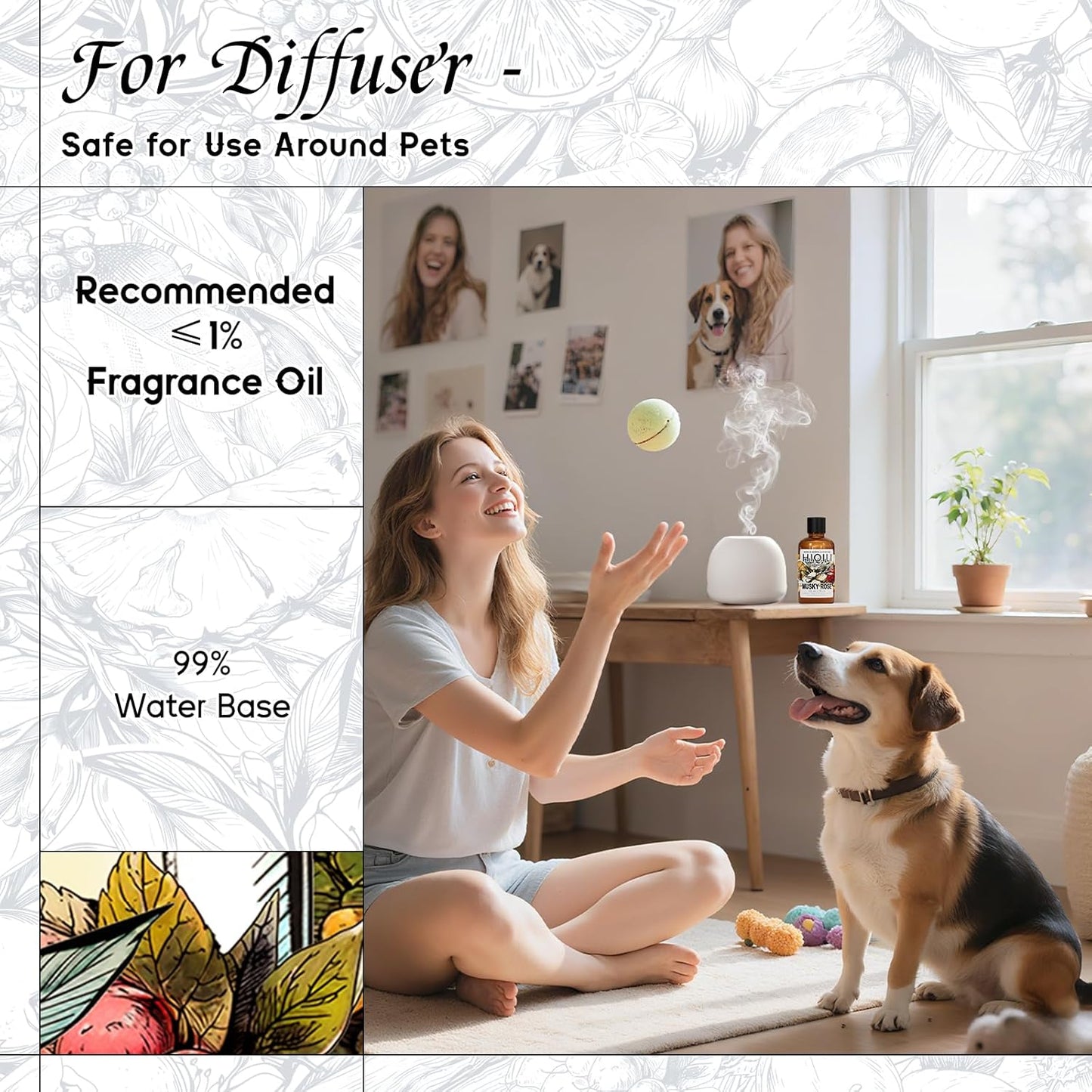 HIQILI Musky Rose Fragrance Oil for Hotel Diffuser, Luxury Scents, for Making Aromatherapy Candle, Perfume, Scented Home Decor- 1 Fl Oz