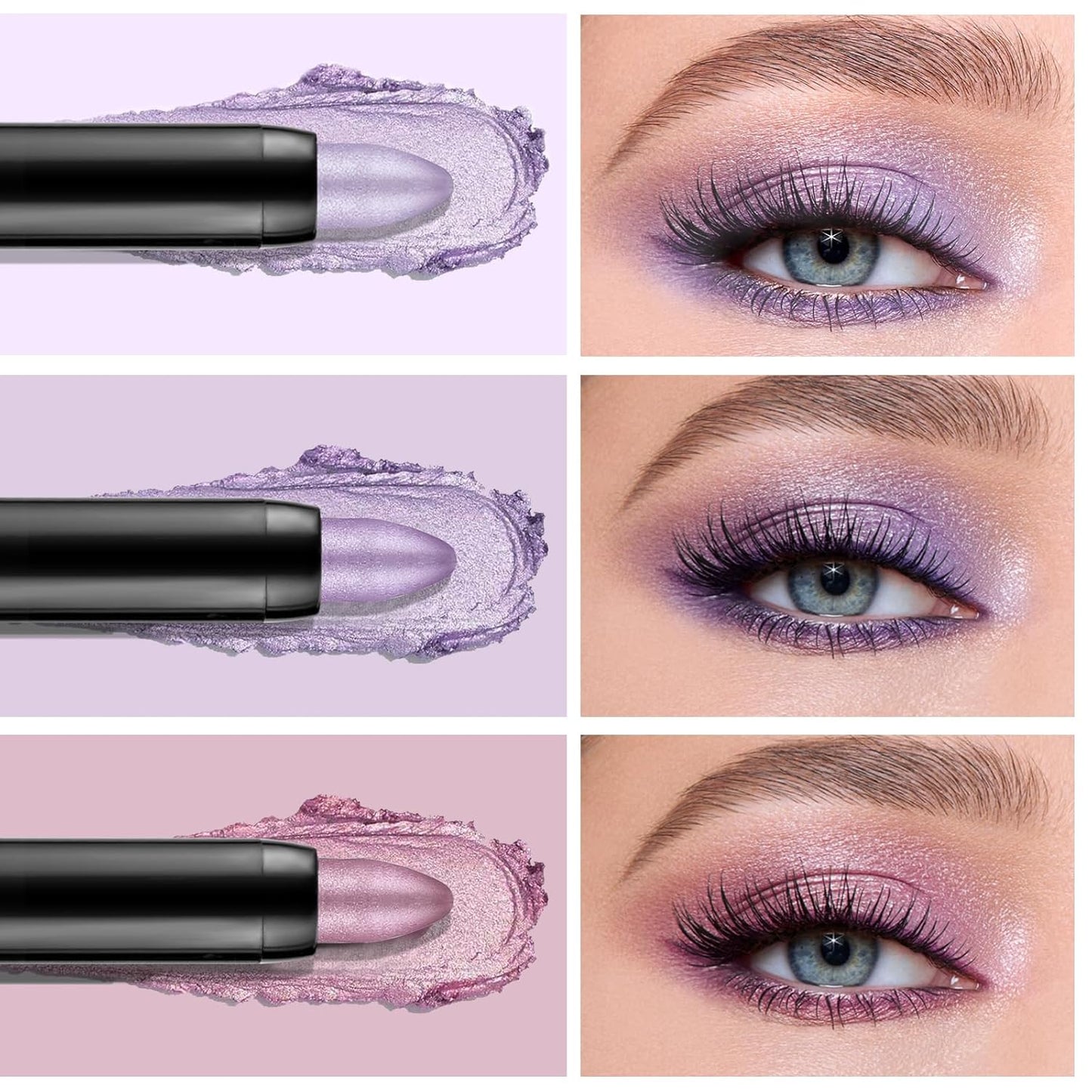 Boobeen 3PCS Cream Eyeshadow Pencil Crayon Waterproof Brightener Stick Shimmer Pen Create Glitter Eye Makeup, Easy to Use