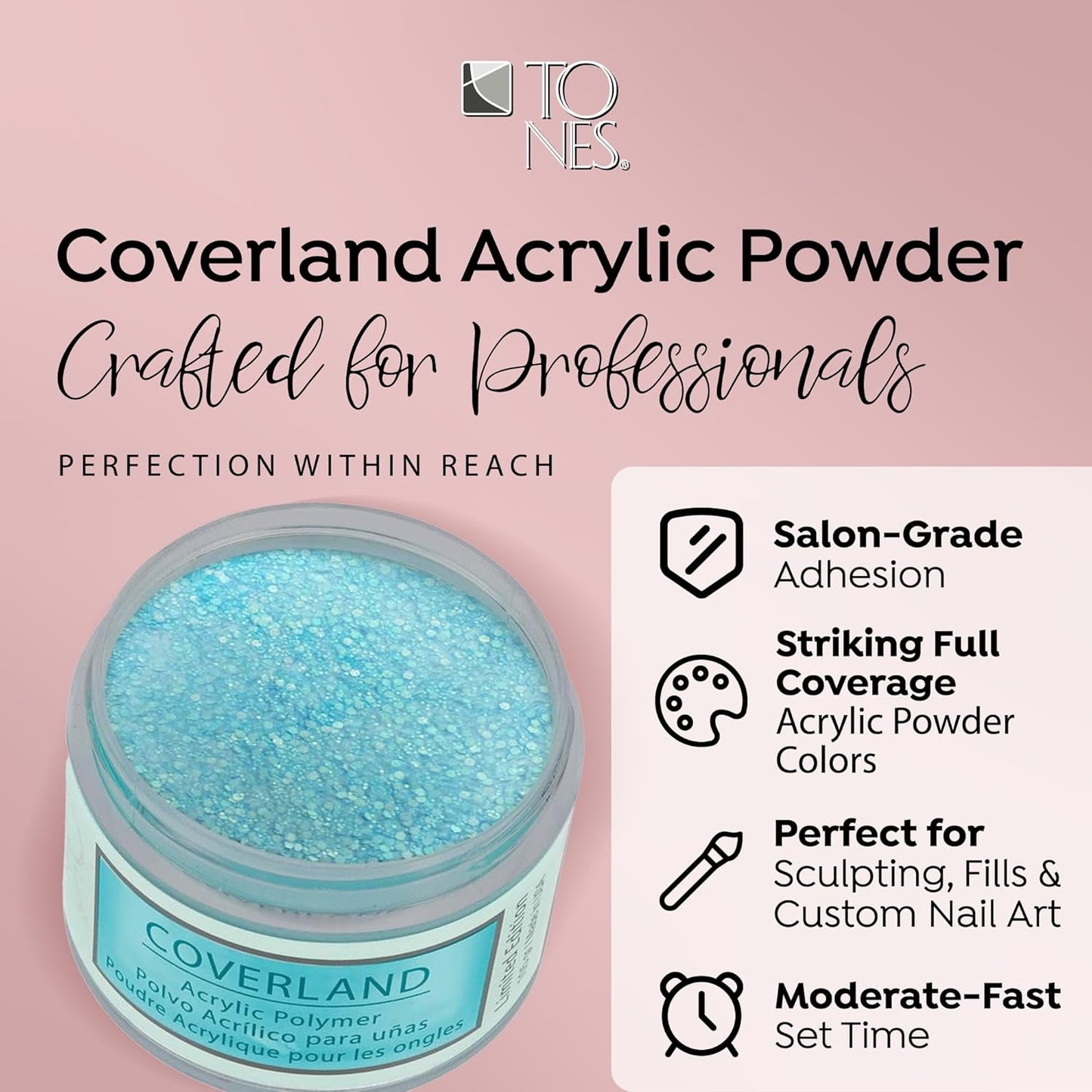 Tones Coverland Acrylic Powder | Blue Lagoon | 1.5 Oz | Limited Edition for Nail Design | Sculpting | Masking Bed Imperfections | Professional Supplies