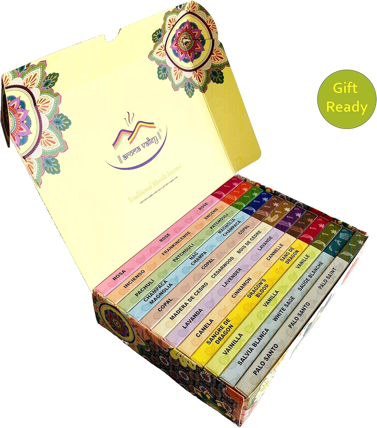 Incense Sticks Variety Pack - Traditional Hand-Rolled Masala Incense Bulk - 12 Aromas - 100 Sticks - Gift Set