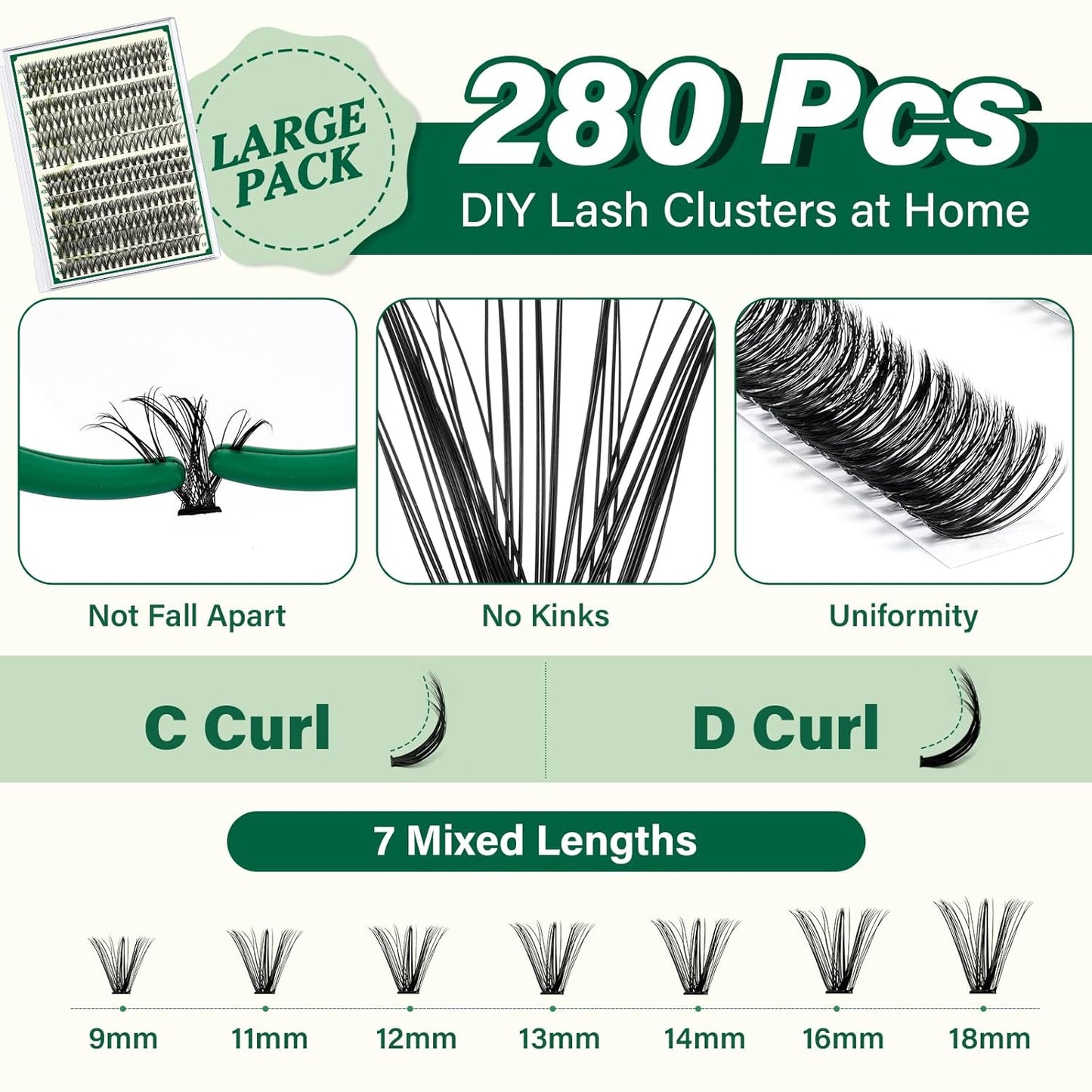 KEYYOU Lash Extension Kit DIY 280Pcs Lash Clusters Eyelash Extension Kit 30D40D,D Curl 9-18MIX Lash Clusters Kit with Lash Glue Remover Applicator Easy to Use for Beginners(Kit,30D40D-D,9-18MIX)