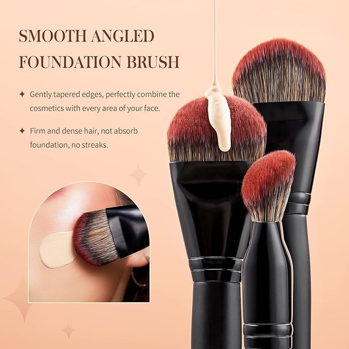 Jessup Large Face Makeup Brushes 5pcs, Premium Synthetic Foundation Powder Contour Blusher Highlighter Brush, Phantom Black T273