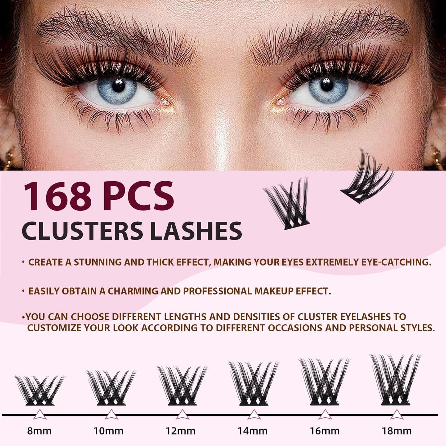 Lash Clusters kit 8-18mm DIY Eyelash Extension Kit 168 Natural Lash Clusters 0.07D D Curl Wispy Individual Eyelash Clusters False Lashes Eye Lash Extension Lash Kits