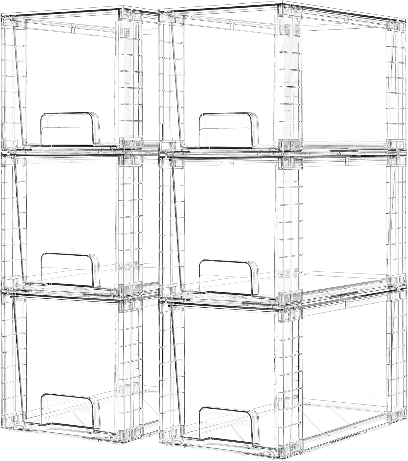 Vtopmart 6 Pack Large Stackable Storage Drawers,Easily Assemble Acrylic Bathroom Closet Undersink Organizers and Storage,Plastic Bins for Kitchen Cabinets,Pantry,Makeup,Medicine Organization