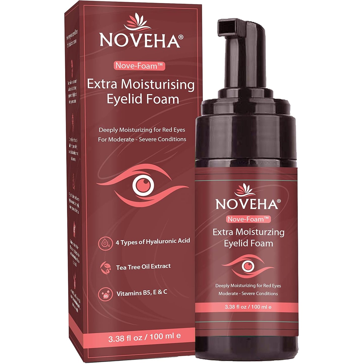 NOVEHA Extra Nove Eyelid Foaming Cleanser | Daily Skincare For Eyelashes & lids, Eye Irritations, Stye Eyes, Skin Dryness, Moisturize with Organic Ingredients, For All Skin Types - 3.38 oz