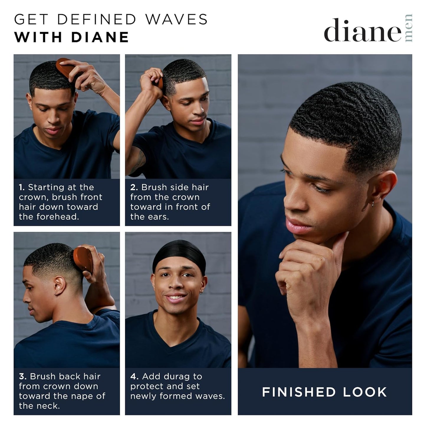Diane Premium 100% Boar Bristle 5 Row Styling Brush for Men and Barbers, Medium-Firm Bristles for Thick Coarse Hair, Detangling, Smoothing