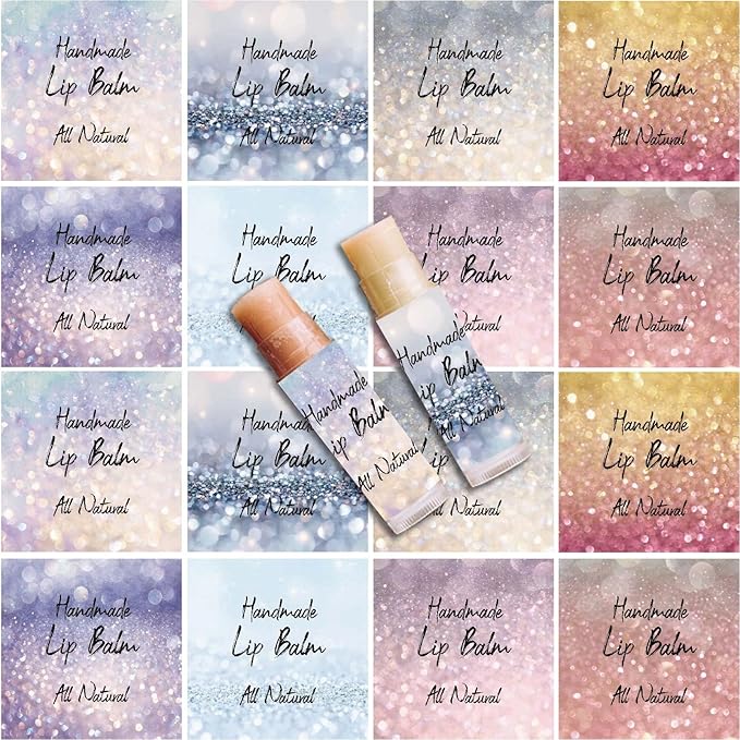 CRASPIRE 80Pcs 8 Styles Lip Balm Sticker Flash Background Self-Adhesive Homemade Lip Balm Labels Vintage Square DIY Label Stickers for Lip Balm Containers Cosmetics Lipsticks
