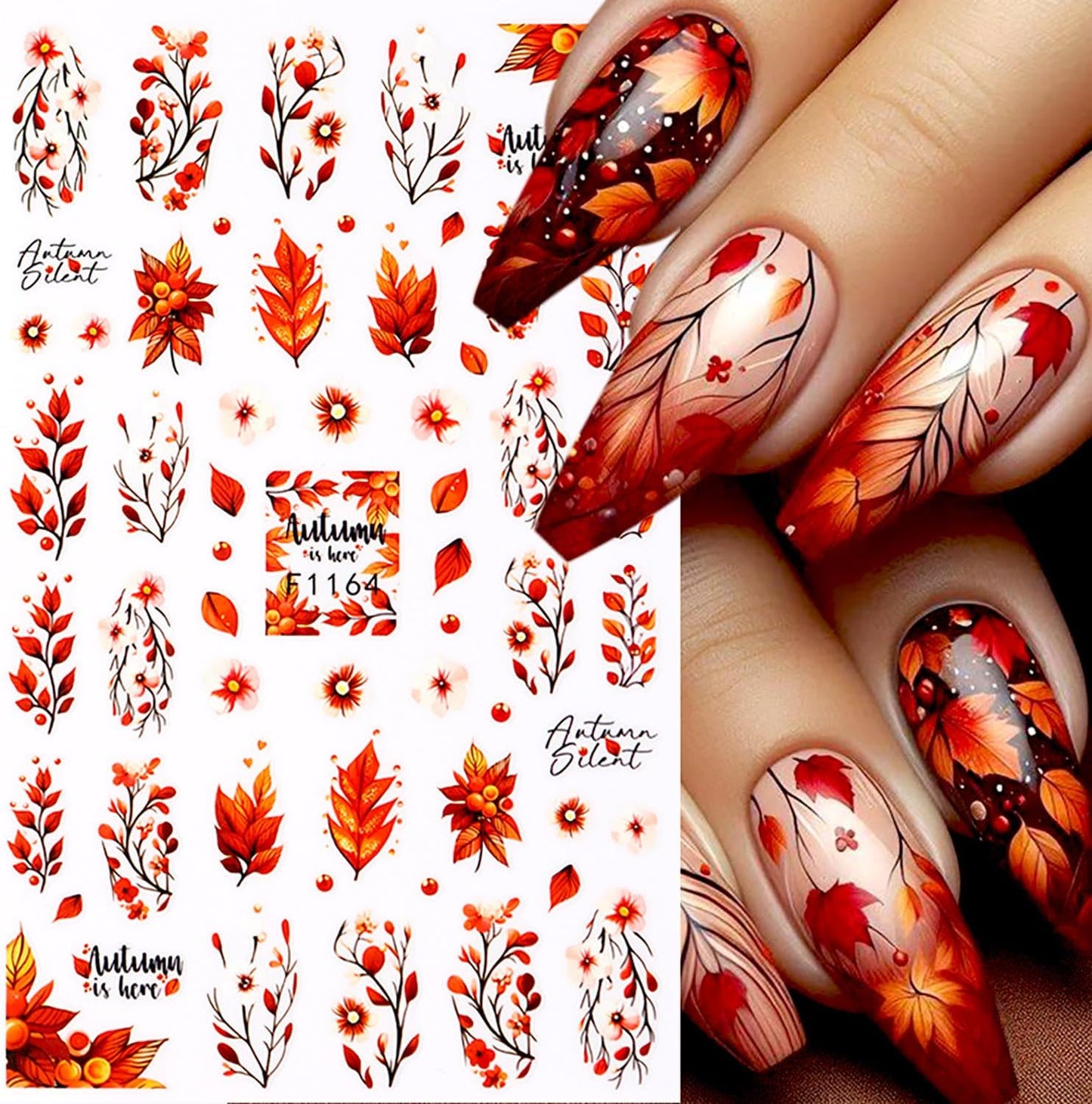 Fall Nail Stickers Maple Leaf Nail Decals 6PCS 3D Self-Adhesive Leaves Deer Nail Designs Stickers Autumn Nail Art Supplies Slider Fall Decorations for Nail Art Women DIY Manicure Accessories