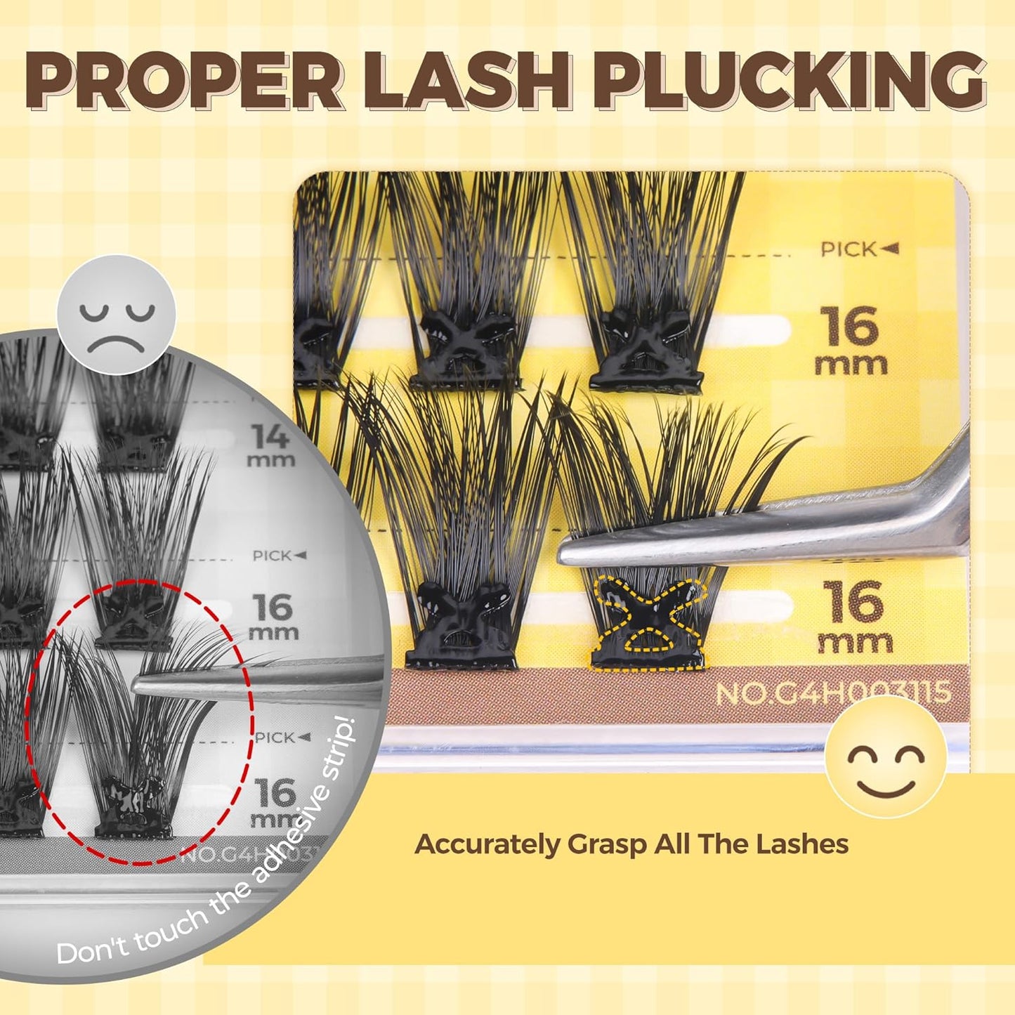 PopUp Self Adhesive Eyelashes Clusters, Press On Lashes Pre Glued Eyelash Extension Kit with Lash Tweezer,10-16mm No Glue No Remover Needed Self Adhesive Lashes Clusters NM03-D