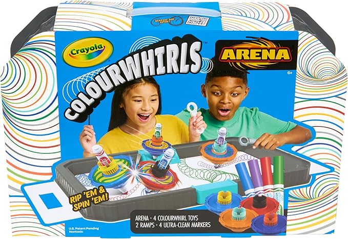 Crayola Colourwhirls Battle Arena Art Game, DIY Gyro Spin Art Toy, 4 Battling Spinning Top Toys, Birthday, Holiday for Kids, Ages 6+