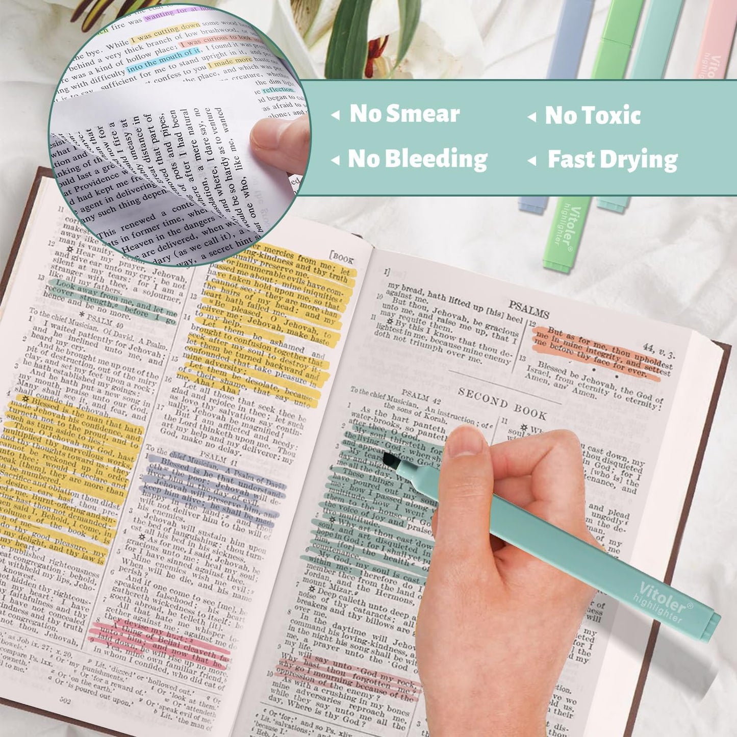 Vitoler Highlighters,8 Colors Chisel Tip Cute Highlighters,No Bleed Bible High lighters for Journaling Planner Notes School Supplies