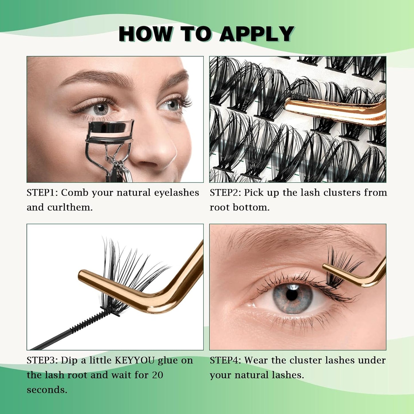 Lash Clusters 300pcs Individual Lashes 40D 0.07C Curl 11mm DIY Eyelash Extension KEYYOU Large Tray Volume Soft&Natural Cluster Lashes(40D-0.07C,11）