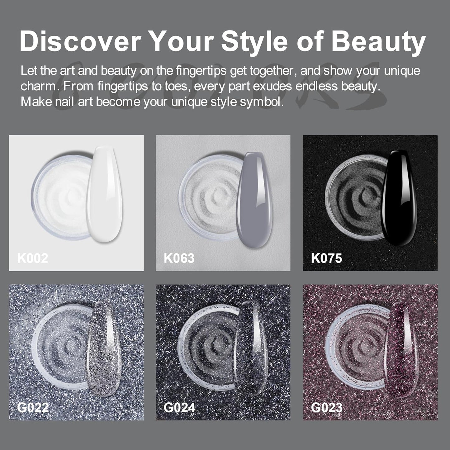 Dip Powder Nail Kit Starter, 6 Colors Glitter Dark Black White Dipping Powder Kit With Base & Top Coat/Activator/Brush Saver, Nail Art Manicure Salon DIY for Daily at Home Party Gifts for Women