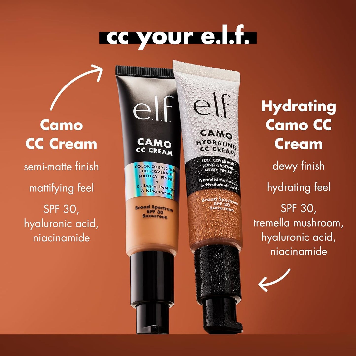 e.l.f. Hydrating Camo CC Cream, SPF 30, Color Correcting Full Coverage Foundation For A Dewy Finish, Vegan & Cruelty-Free, Fair 100 W