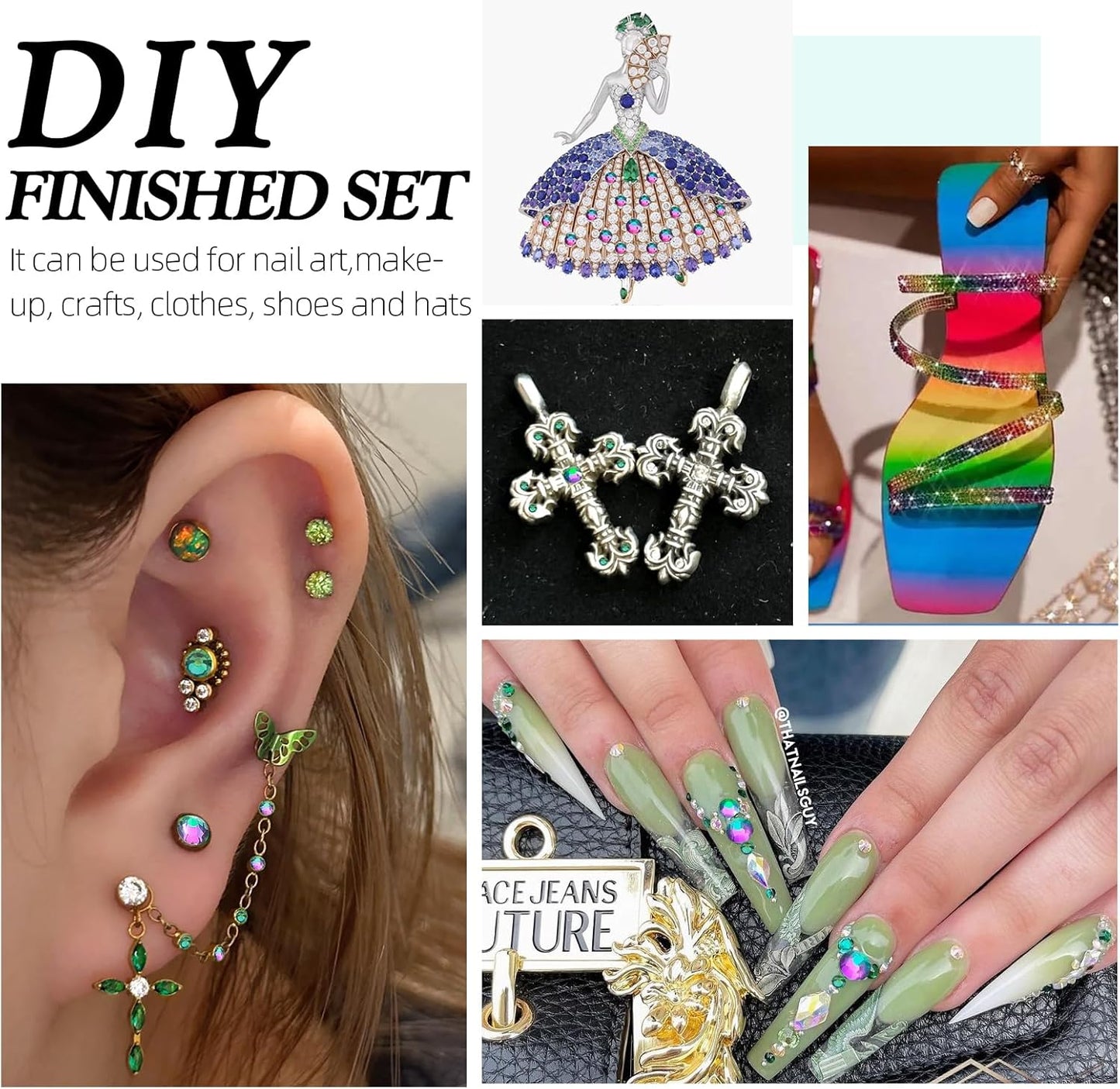 Green Volcano Flatback Rhinestones, Glass Rhinestones for Nail Art and Craft, Glue Fix, Loose Crystal Gemstones(Green Volcano, SS30, 288pcs, 6.4-6.6mm)