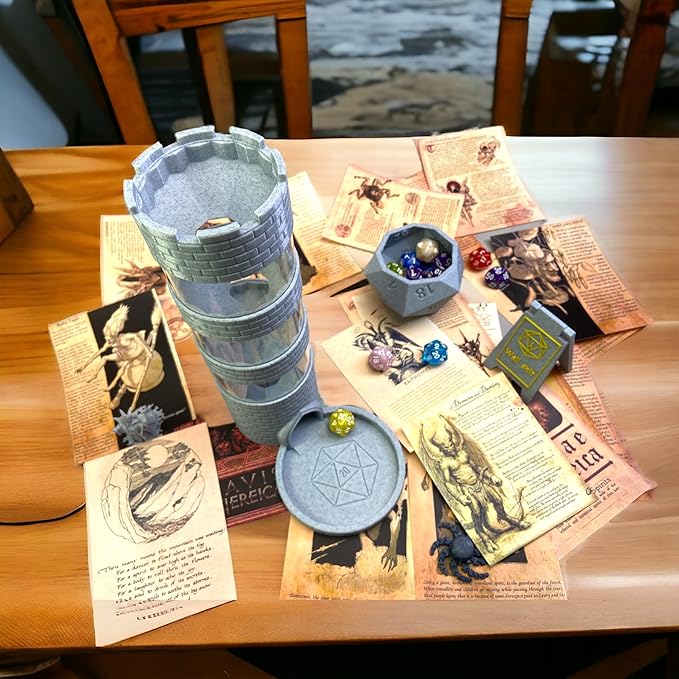 Castle Dice Tower Works with Standard Size Rollers, for TRPG Board Games, with A Set of Dice in Random Color