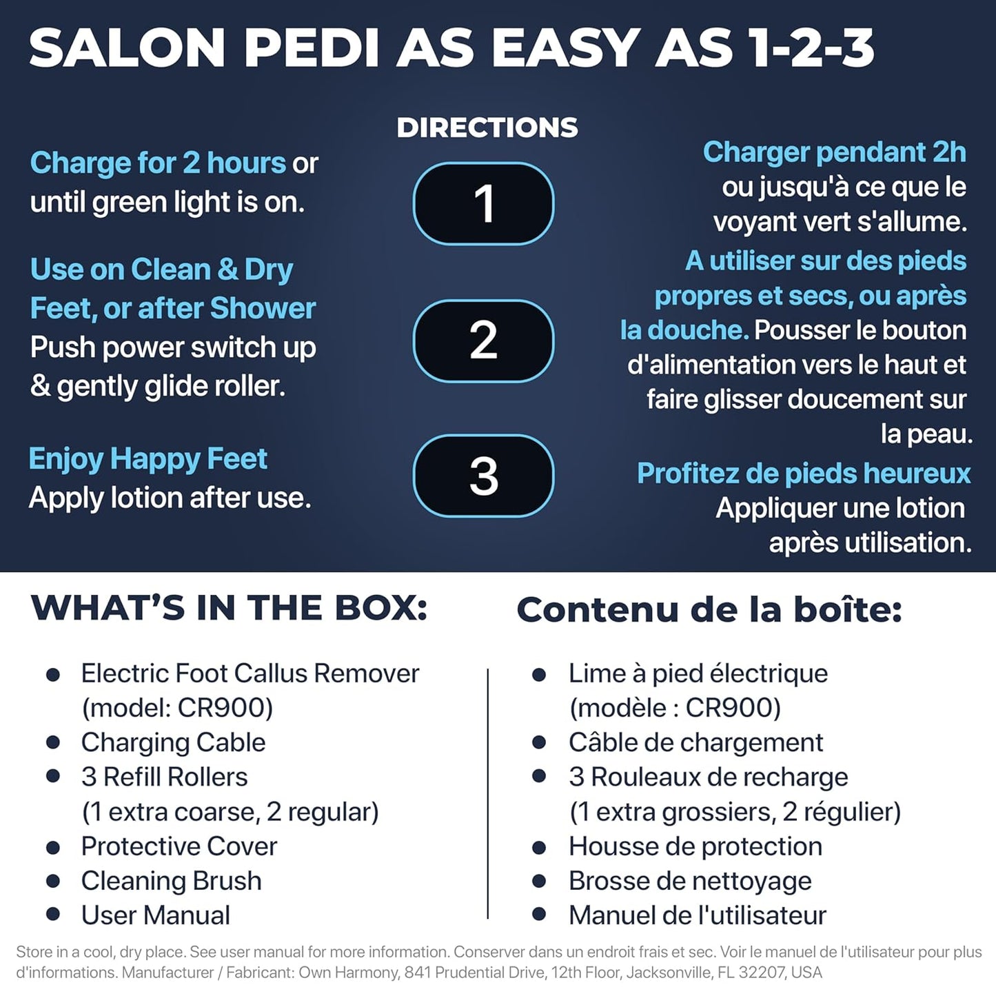 Electric Callus Remover: Rechargeable Electronic Foot File CR900 by Own Harmony(Tested Most Powerful) Best Pedicure Tools w 3 Rollers Professional Pedi Feet Care Sander for Cracked Heels and Hard Skin