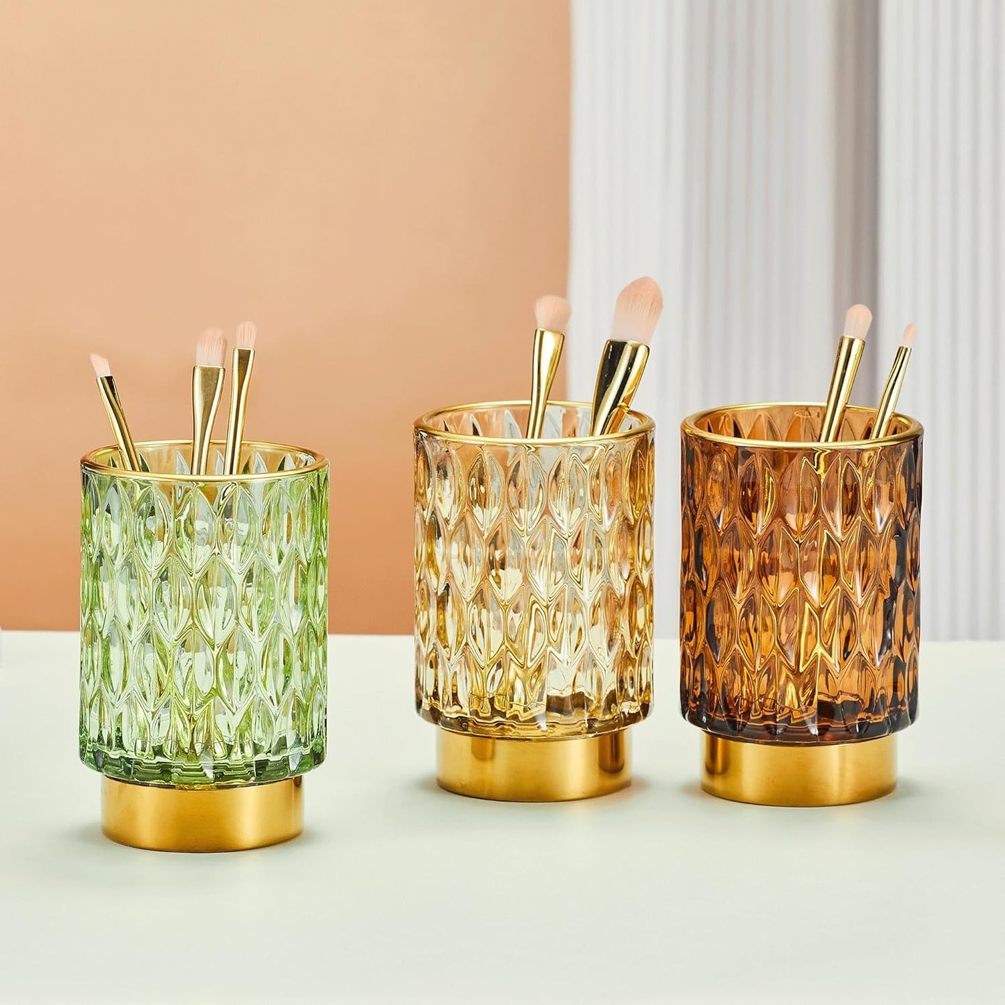 Makeup Brush Holder Organizer,Toothbrush Holders,Desk Pen Pencil Holder,Multifunctional Vintage Glass Brush Cup（A39-5-US）