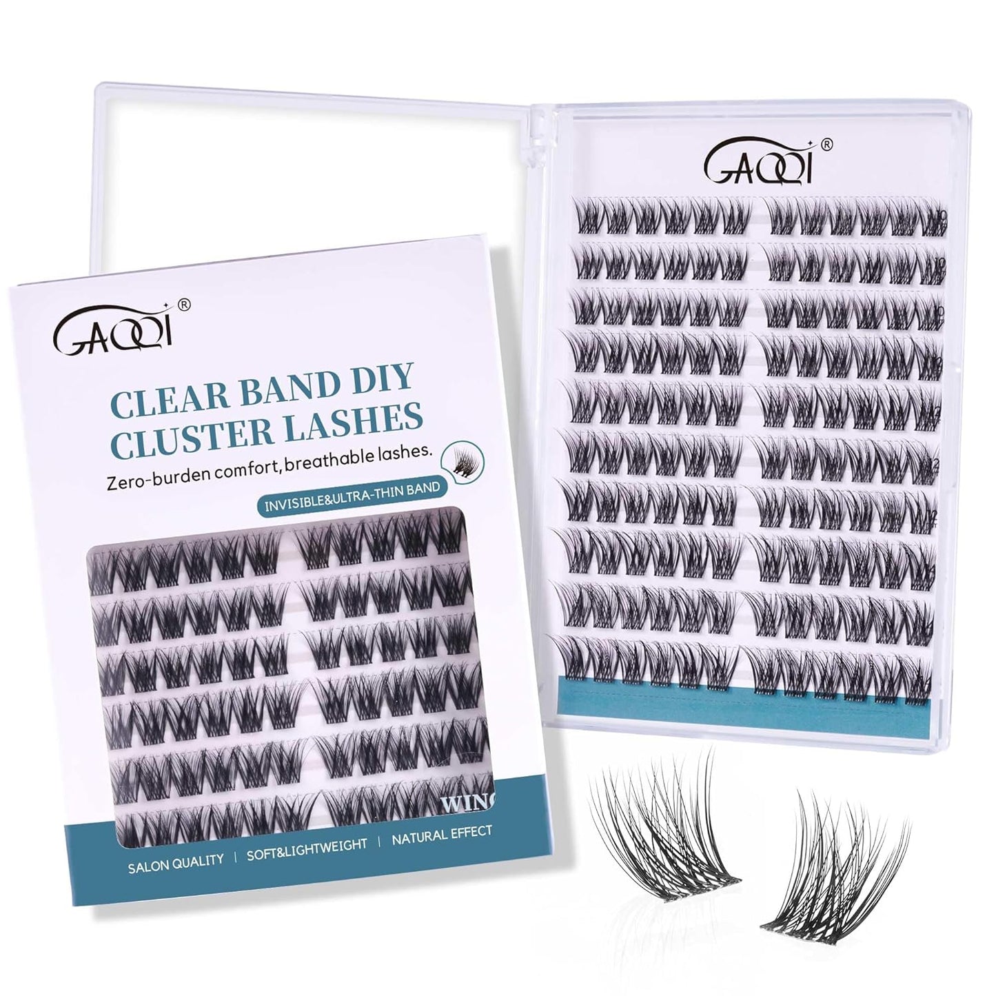 GAQQI Lash Clusters Volume & Wispy Eyelash Clusters 10-14mm Cluster Lashes 120PCS, Cluster Eyelash Extensions C Curl, Ultra-thin & Soft Clear Band False Lashes Wide Band (WING)