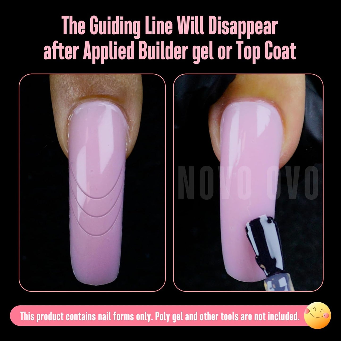 Helloween Curved Square Nail Dual Forms for Poly Gel Extension with Guiding Line Inside, M L XL Reusable Full Cover Acrylic/Builder/Hard Gel Polygel Molds for Salon DIY x 15 sizes 150 Pcs