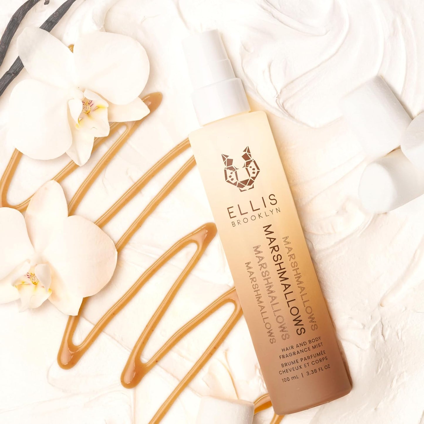 Ellis Brooklyn MARSHMALLOWS Hair And Body Fragrance Mist - Gourmand Perfume Mist with Marshmallow, Caramel Accord, & Milky Musks, Vegan Perfume, Made In The USA, 100ml 3.38 Fl Oz