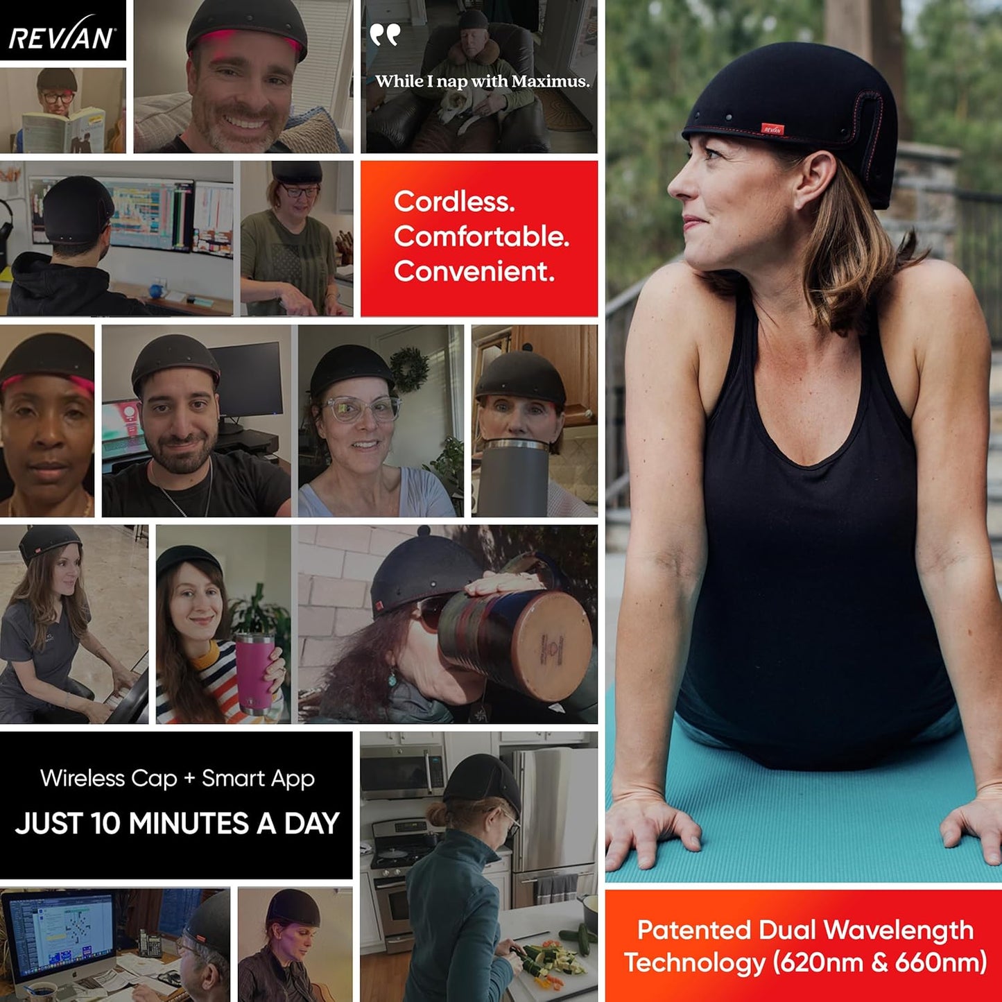 REVIAN Red Cap Hair Growth Device LED Wireless FDA Cleared Red Light Therapy for Hair Regrowth, Hair Loss Treatment for Men + Women, Thinning, Regrowth & Alopecia with Smartphone App