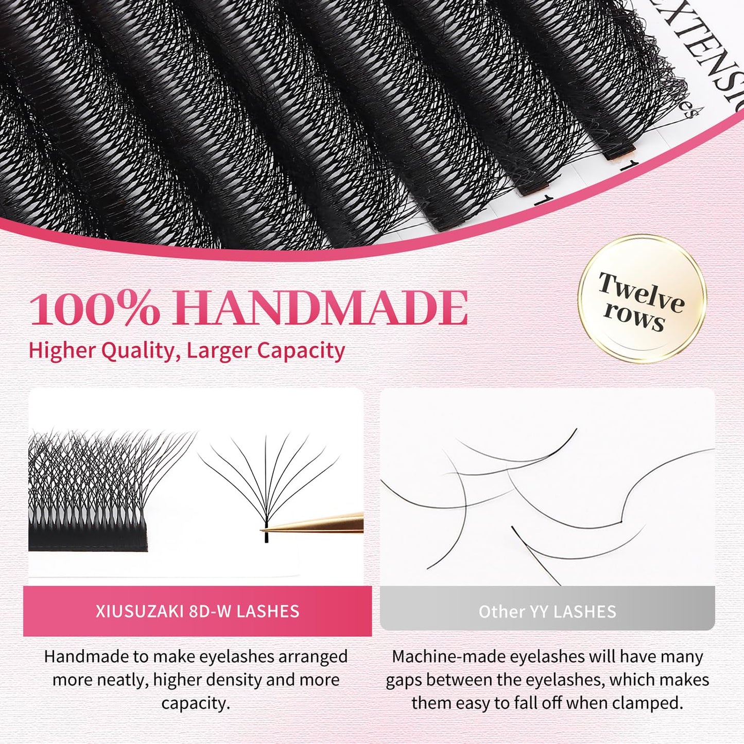 W Lash Extensions Supplies 8D Eyelash Extensions W Shape 0.07mm Thickness D Curl 15mm Premade Fans Easy Fan Lashes Volume Matte Black 12 Rows Crisscross Eye Lashes(W-8D-0.07-D,15mm)