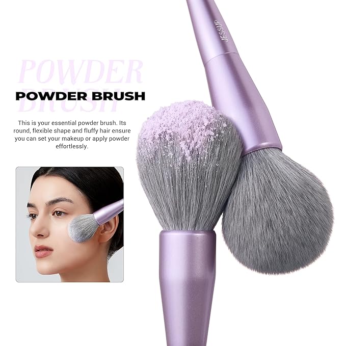 Jessup Makeup Brushes Face 5pcs, Premium Synthetic Make Up Brushes Set for Foundation Contour Blush Highlighter and Powder, Luxury Purple T514