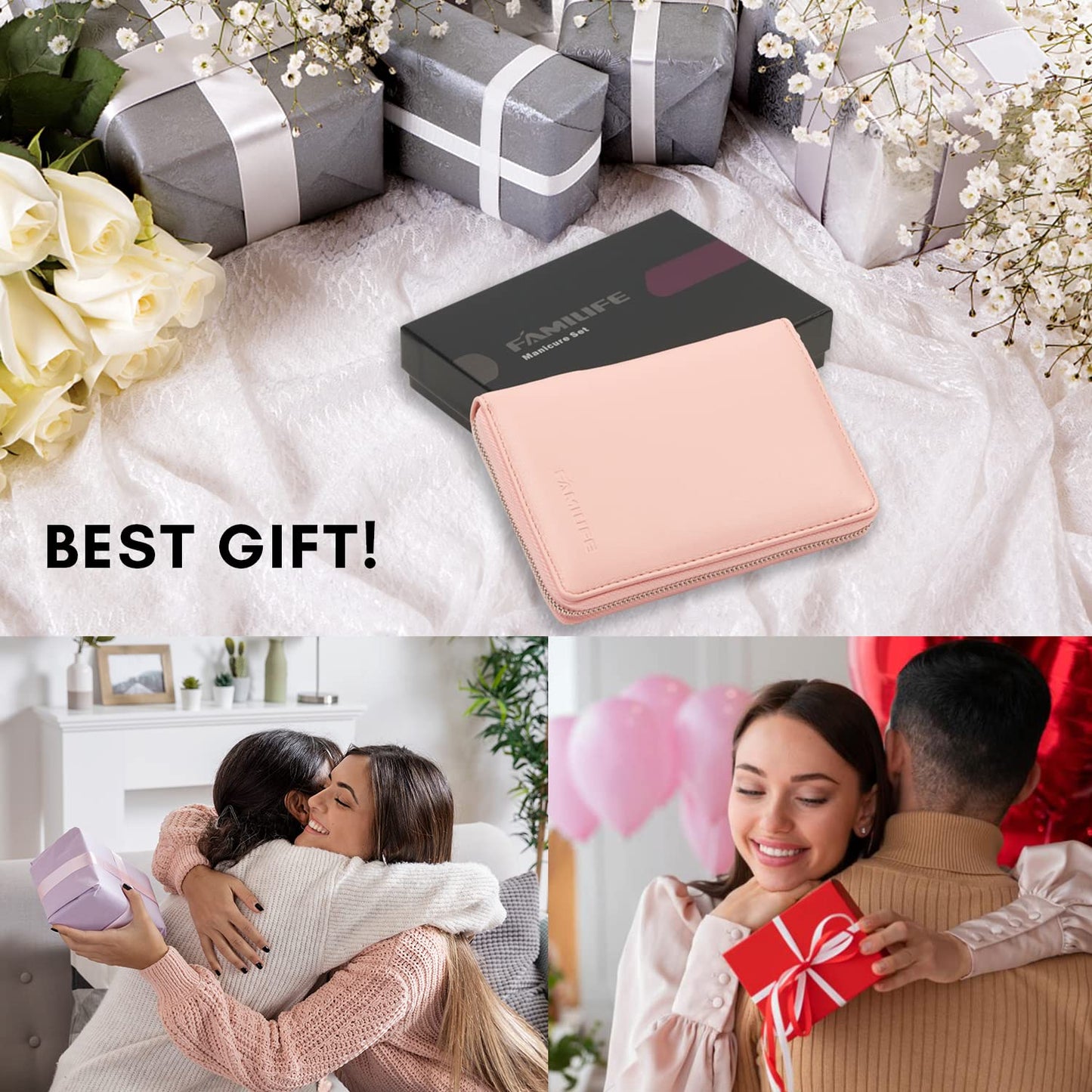 FAMILIFE Manicure Set Professional Manicure Kit Nail Kit - 11PCS Gifts for Her Nail Clippers for Women Stainless Steel Pedicure Sets Pink Leather Case