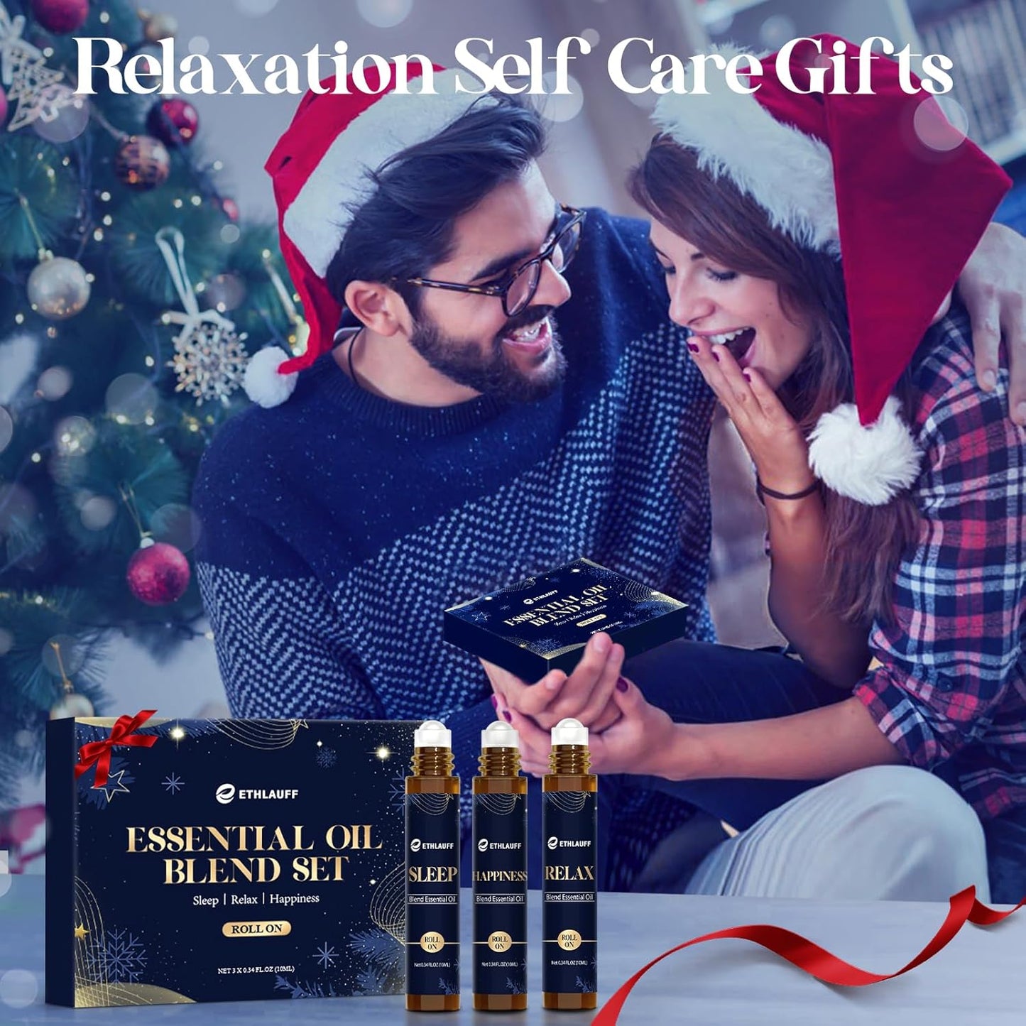 Essential Oil Roller Set, (Sleep, Relax, Happiness) Aromatherapy Roll On for Body Skin Care, Home - Natural Aromatherapy Gift, Relaxtion Gift, Stress Relief Gift for Women and Men