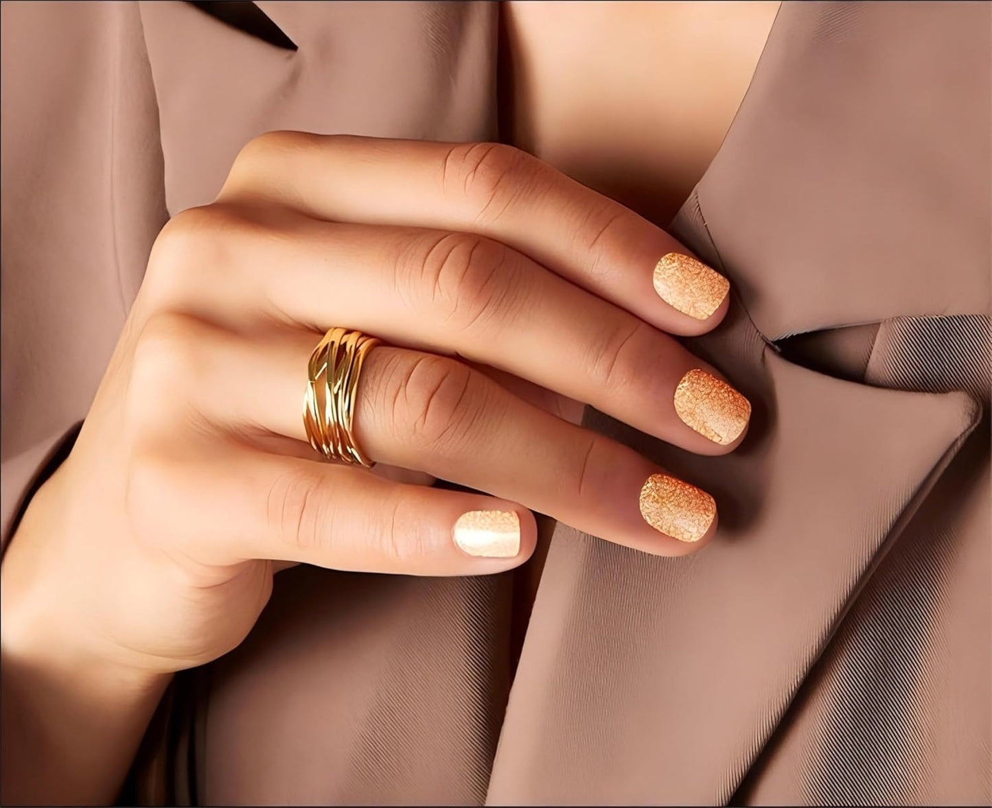 Gloss Nail Strips|Uv Free|22 Pcs,Gel Nail Stickers|Long Lasting Two Weeks and Easy to Apply&Remove|Golden Spot 1