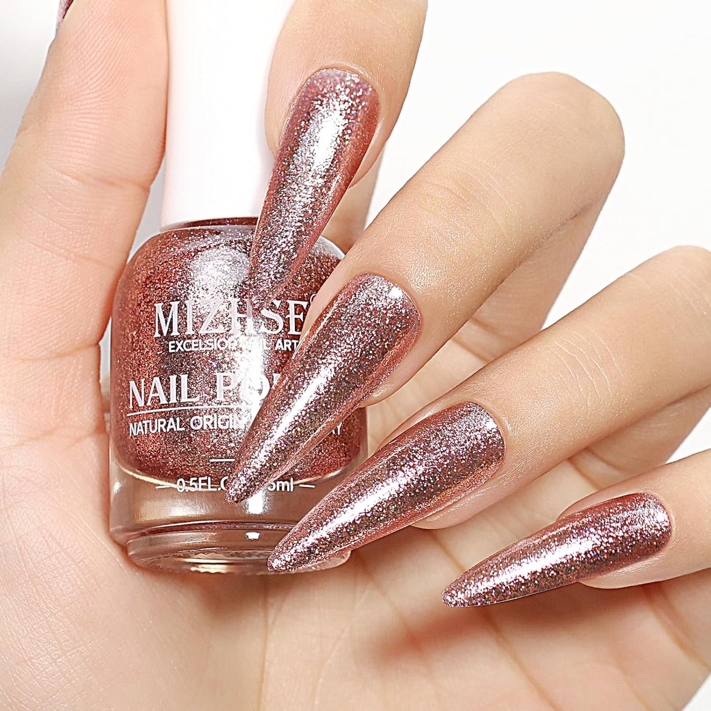 MIZHSE Quick Dry Glitter Brown Nail Polish, Fall Color Nail Polish Air Dry Fast, 15ml High Glossy Sparkly Shiny Shimmer Nail Art Salon Manicure Home
