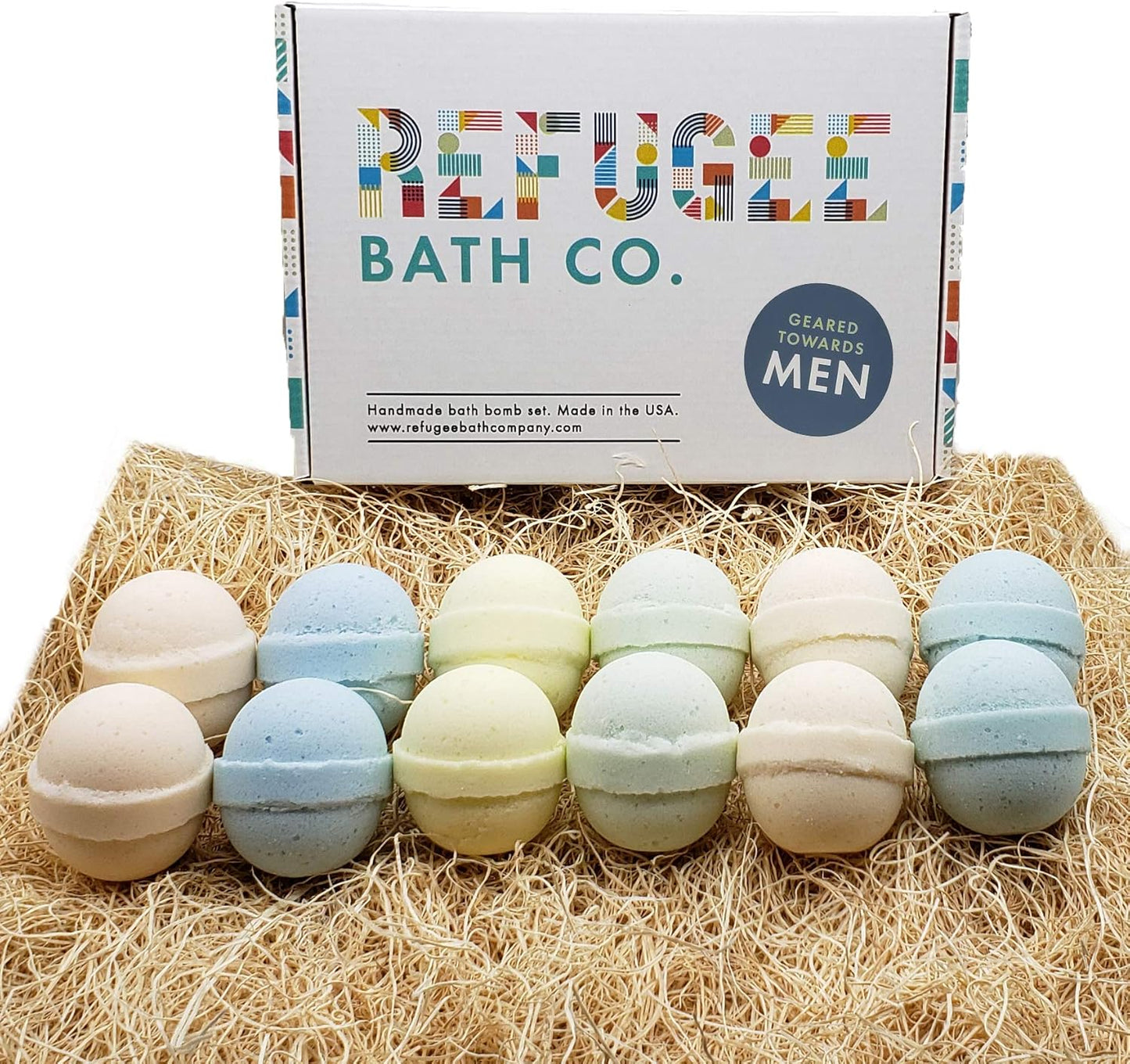 Mens Variety Bath Bombs, 2.5 oz Each, Cocoa Butter and Plant Based Ingredients, Vegan, Support Refugee Employment in The USA, Made in The USA