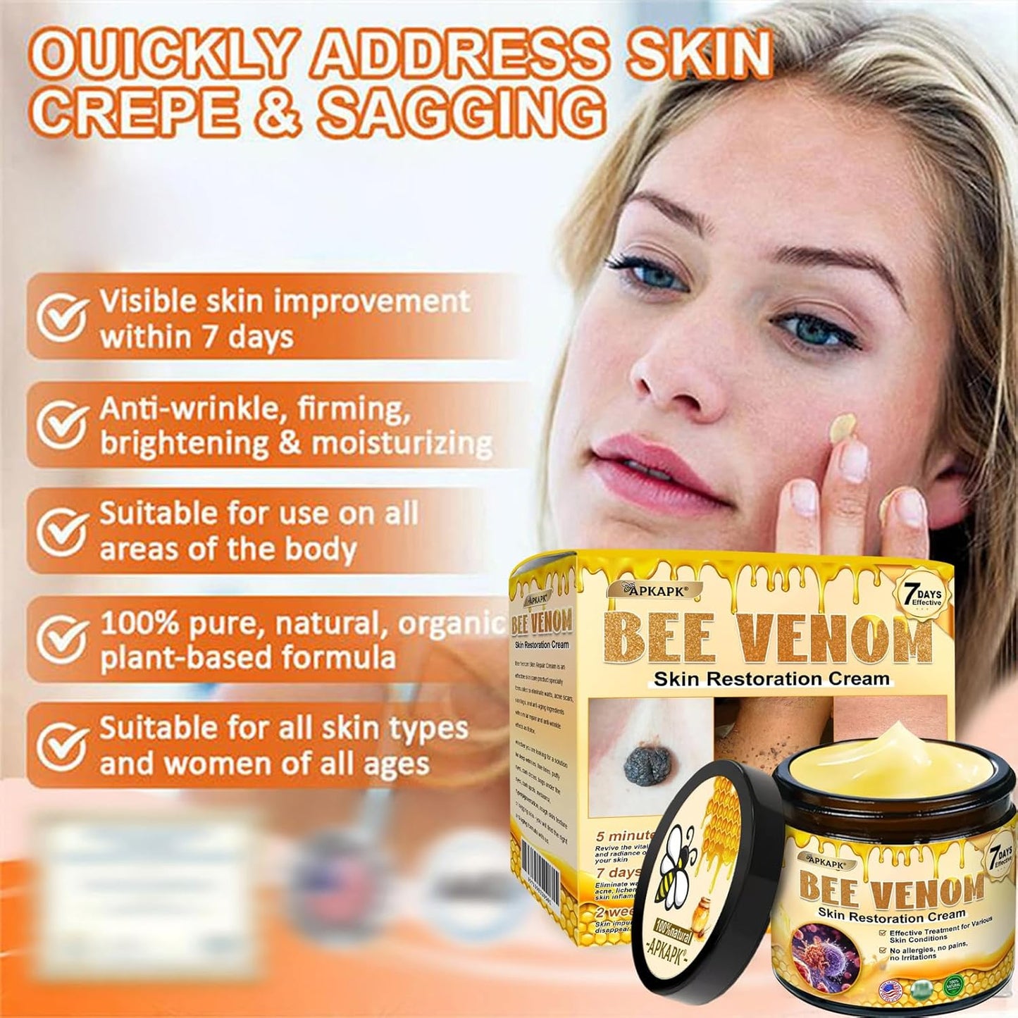 Bee Venom Skin Restoration Cream, Bee Venom Skin Treatment Cream, Professional Bee Venom Comprehensive cream - Anti-Wrinkle Moisturizing for All skin Typess (4)