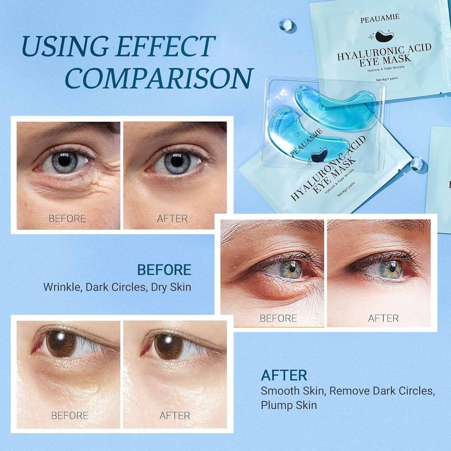 Under Eye Patchs Hyaluronic Acid Eye Mask for Dark Circles and Puffiness Wrinkle Eye Bags 30 Pairs