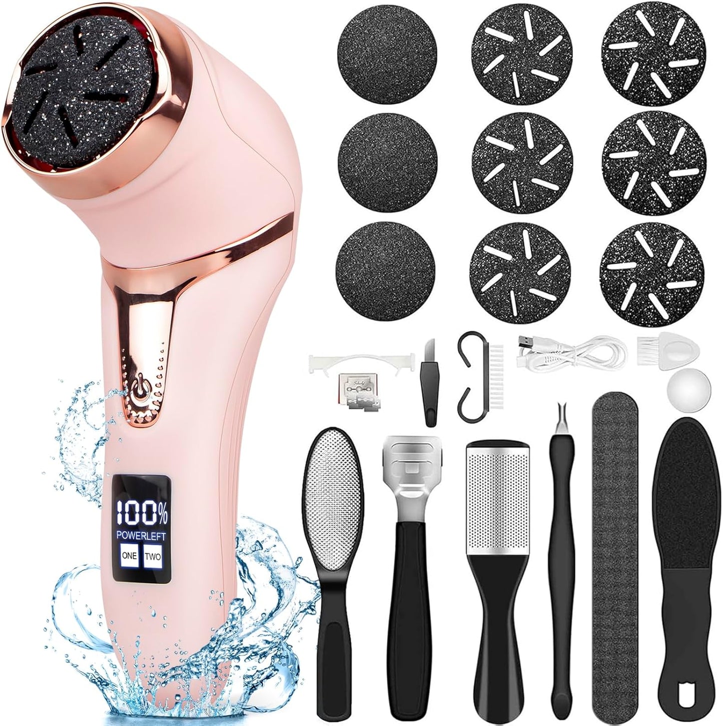 Electric Callus Remover for Feet (with Dander Vacuum Cleaner), Rechargeable Foot Callus Remover Pedicure Tools Foot File, Professional Foot Care Kit Deadskin Remover with 9Heads&2Speed,LCD Display