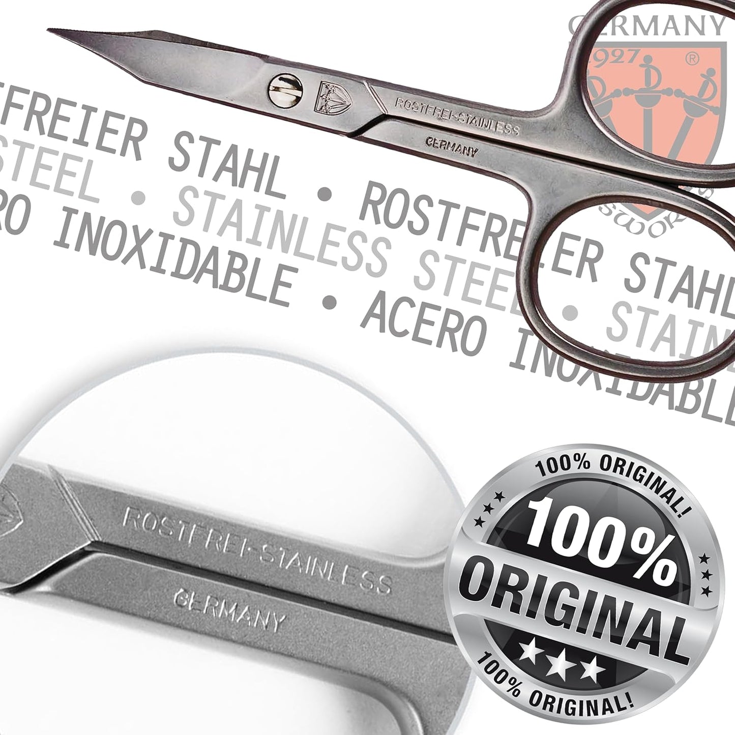 3 Swords Germany - brand quality STAINLESS STEEL INOX CURVED COMBINED CUTICLE & NAIL SCISSORS (1 PIECE) with case for manicure pedicure - nail care by 3 Swords - Made in Germany