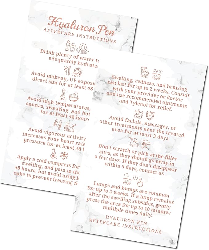 100 Pack - Premium Hyaluron Pen Lip Filler Aftercare Instructions Card 2 x 3.5" Accessories Supplies Kit Care - HP21A100_N