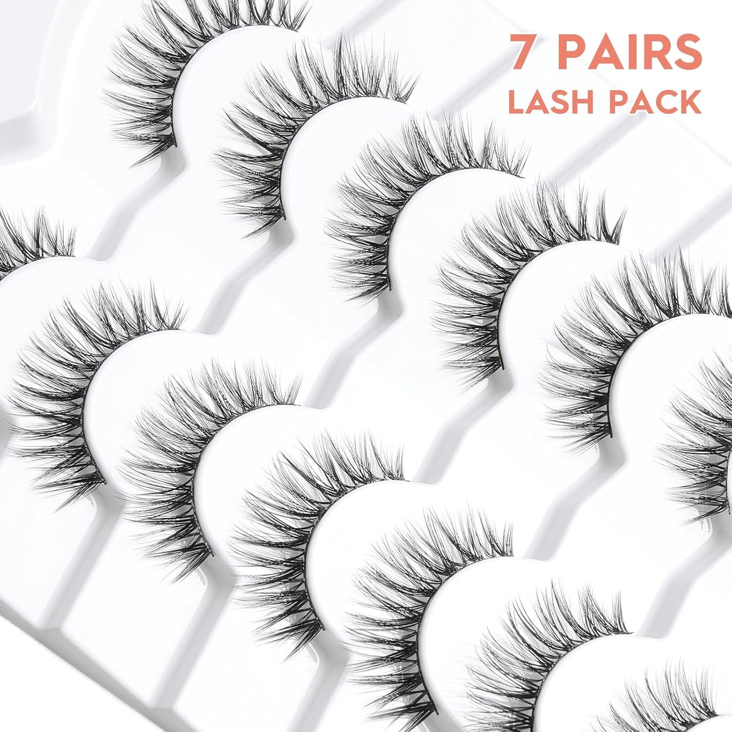 Eyelashes Wispy Natural Lashes 12mm Short Strip Lashes Thinner Band 3D Volume Fake Eyelashes Siligli Eyelashes C Curl False Lashes Pack 7 Pair