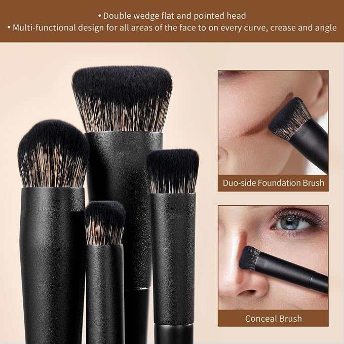 Jessup Makeup Brushes Set Jessup Make up Brushes 14Pcs Black Kabuki Foundation Eyeshadow Contour Concealer Powder Eyeliner Crease Eyebrow Blending Brush with Gift Box, T336-G