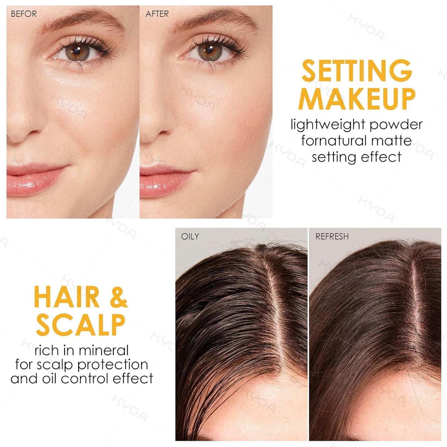 KYDA 2 Pcs Mineral Sunscreen Powder for Face & Scalp, Mineral Scalp Sunscreen SPF 35, Lasting Oil Control Matte Loose Setting Powder, Lightweight Breathable for All Skin Type, Medium