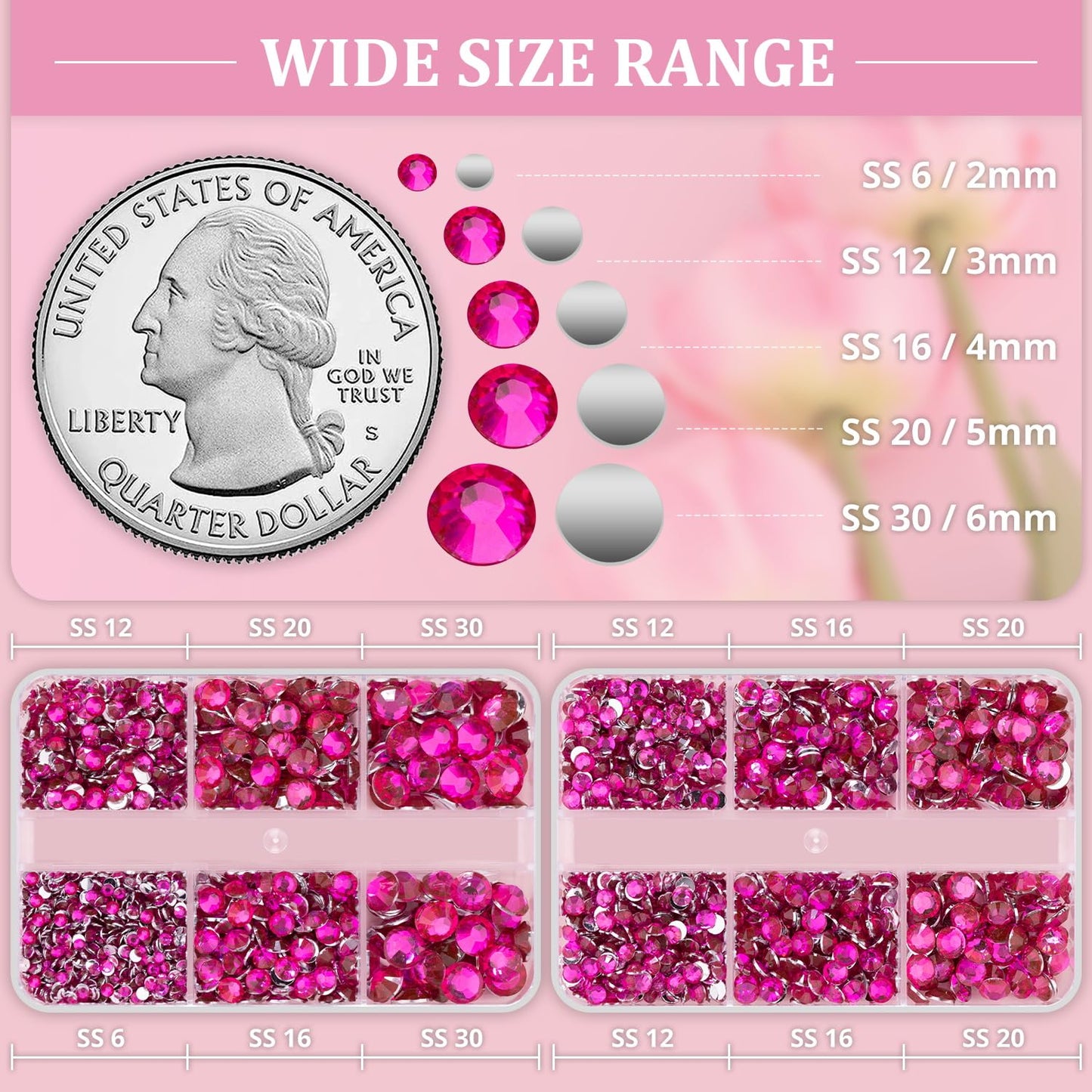 Resin Rhinestones for Crafting, 2 Boxeses Hot Pink Multi Sizes Flatback Bedazzling Crystals for Crafts Nail Art Deco, Non Hotfix Gems Charms for Tumbler Shoes Clothing Fabric Face Makeup