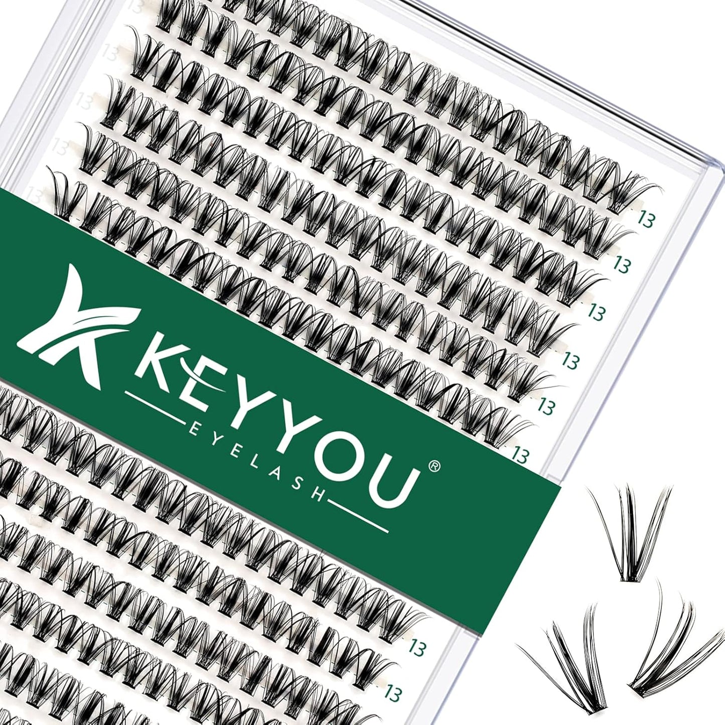 Lash Clusters 300pcs Individual Lashes 30D 0.07D Curl 13mm DIY Eyelash Extension KEYYOU Large Tray Volume Soft&Natural Cluster Lashes(30D-0.07D,13）