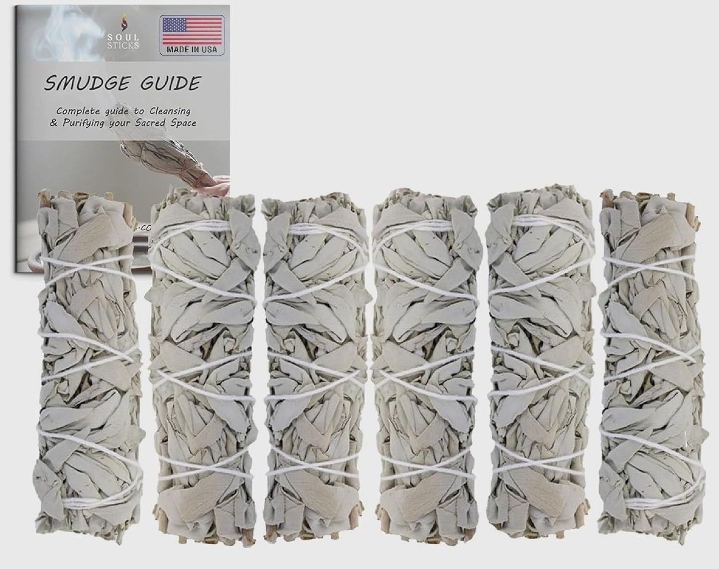 SOUL STICKS 4 Inch 6-Pack Organic California White Sage Smudge Sticks Bulk for Home Cleansing, Negative Energy Removal, Good Energy Meditation & Smudging Rituals | Pure Sage Bundles