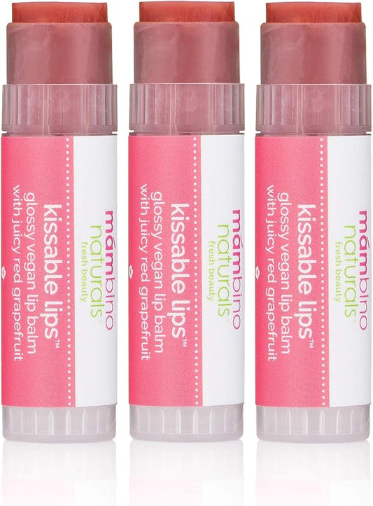 Mambino Organics Kissable Lips Glossy Vegan Lip Balm, Juicy Red Grapefruit, 7 G, 3 Pack
