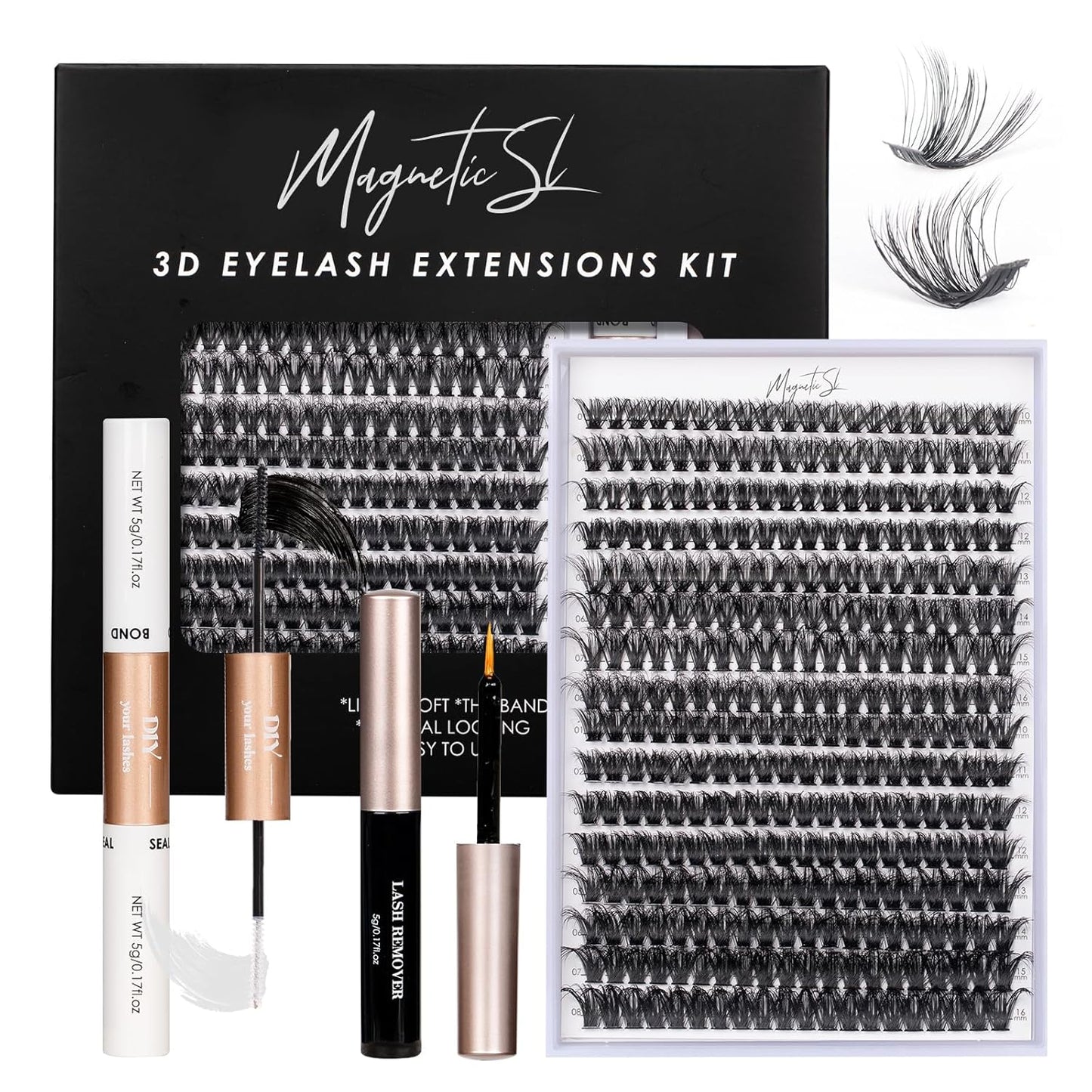 DIY Lash Extensions Kit 320pcs Individual Lashes Clusters 60D 80D D Curl Eyelash Extension Kit with Applicator and Lash Bond&Seal,Clusters Lash Glue Remover For False Eyelash Mix 10-16mm (60D+80D KIT)